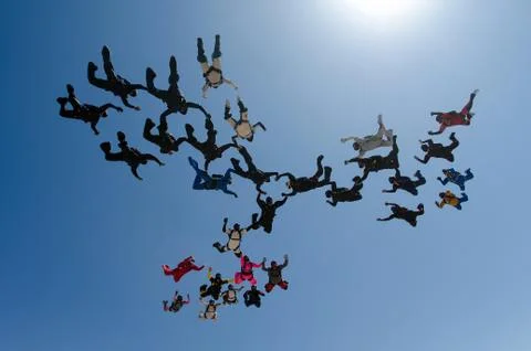 Skydiving group formation low angle view Stock Photos