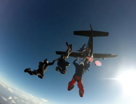 Skydiving group formation Stock Photos