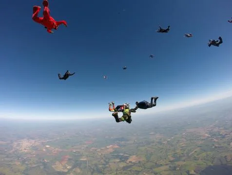 Skydiving group formation Stock Photos