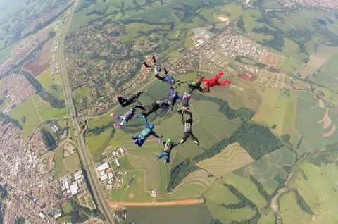 Skydiving group formation Stock Photos