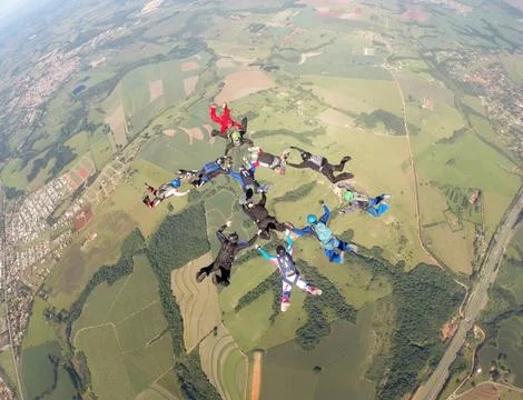 Skydiving group formation Stock Photos