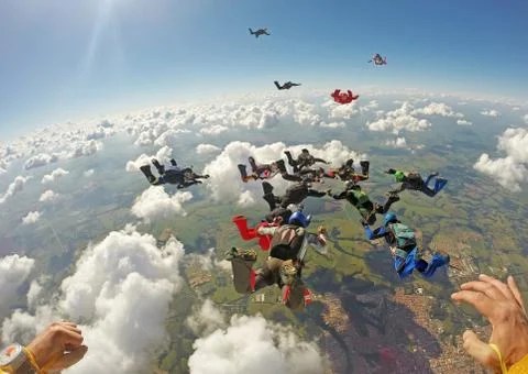 Skydiving group formation Stock Photos
