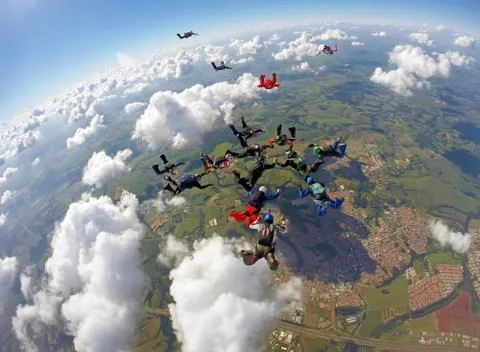 Skydiving group formation Stock Photos