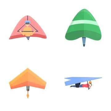 Skydiving icons set cartoon vector. Gliding man flying extreme sport Stock Illustration