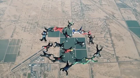 Skydiving large group formation Stock Footage 157783605