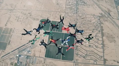 Skydiving large group formation Stock Footage 157783963
