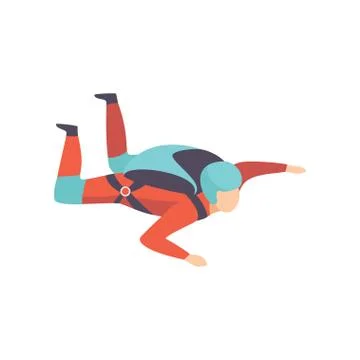 Skydiving man falling through the air with parachute, extreme sport, leisure Illustrazione stock