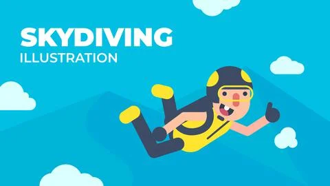 Skydiving Man Flat Design Illustration Illustration
