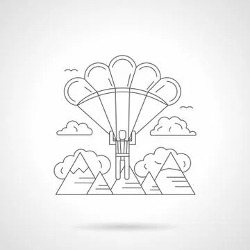 Skydiving in mountains detailed line vector icon Illustration