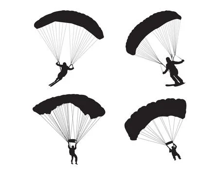 Skydiving or paragliding silhouettes vector Illustration