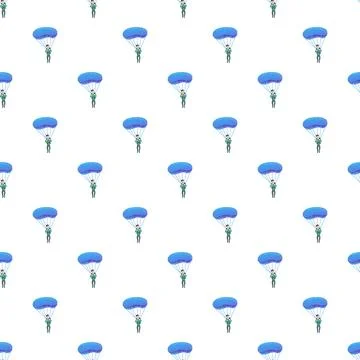 Skydiving parachutists repeating seamless pattern on white background Stock Illustration