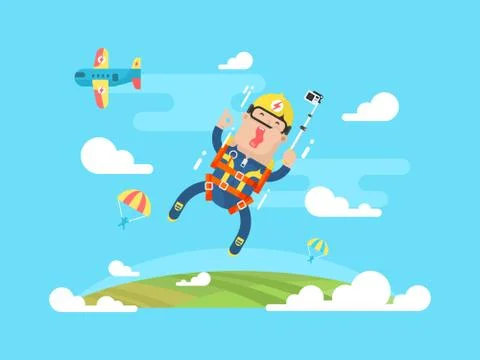 Skydiving sport flat Stock Illustration