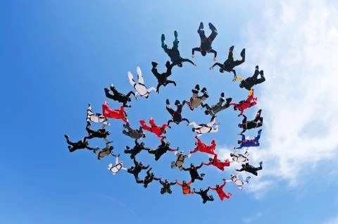 Skydiving team work low angle view Foto stock
