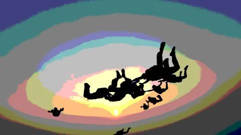 Skydiving team work at the sunset illustration Stock Illustration
