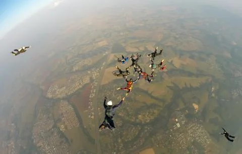 Skydiving teamwork Stock Photos