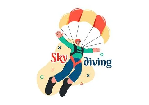 Skydiving Vector Illustration with Skydivers Use Parachutes and Sky Jumping.. Illustrazione stock