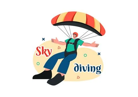 Skydiving Vector Illustration with Skydivers Use Parachutes and Sky Jumping.. Illustrazione stock