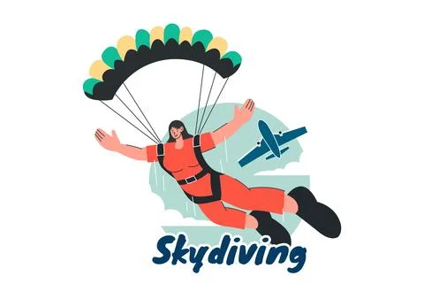 Skydiving Vector Illustration with Skydivers Use Parachutes and Sky Jumping.. Illustrazione stock