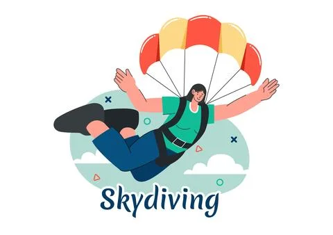 Skydiving Vector Illustration with Skydivers Use Parachutes and Sky Jumping.. Illustrazione stock