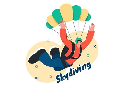 Skydiving Vector Illustration with Skydivers Use Parachutes and Sky Jumping.. Illustrazione stock