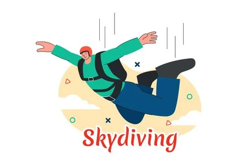 Skydiving Vector Illustration with Skydivers Use Parachutes and Sky Jumping.. Illustrazione stock