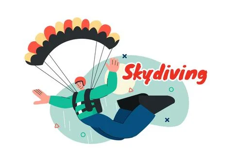 Skydiving Vector Illustration with Skydivers Use Parachutes and Sky Jumping.. Illustrazione stock