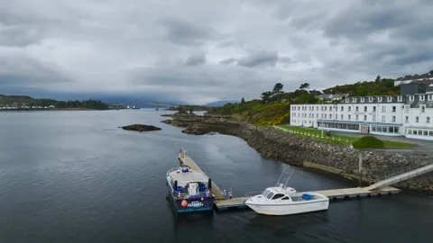 Skye Bridge over Loch Alsh from a drone, Kyle of Lochalsh, Isle of Skye, UK Stock-Footage 308425574
