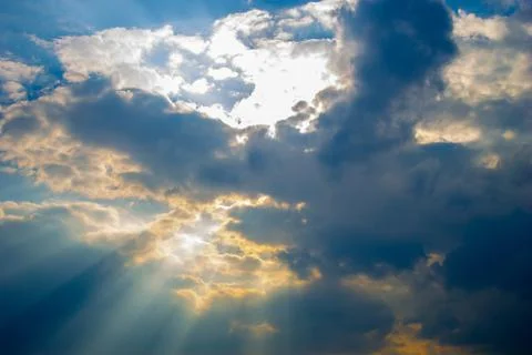 Skylight in the clouds, columns of sunlight 스톡 사진