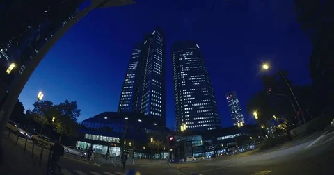 Skyline with the 155 meter high twin towers Deutsche Bank Stock Footage 74319609
