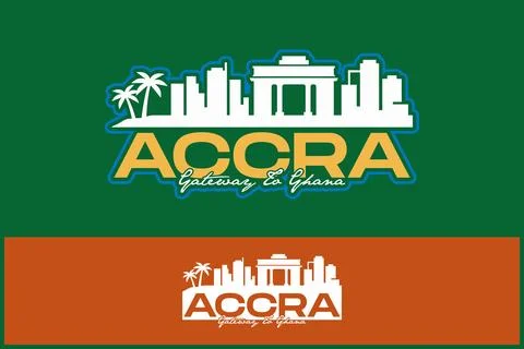 Skyline of Accra featuring local landmarks and urban motifs designed Illustrazione stock