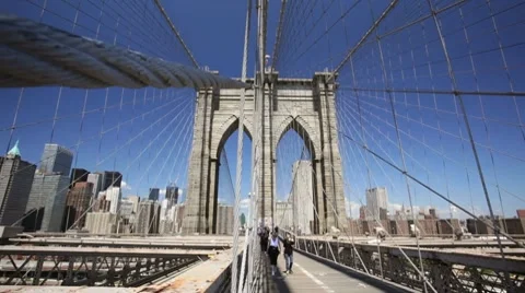 Skyline and Brooklyn Bridge Stock Footage 8516691