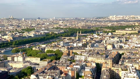 Skyline and rooftops of Paris seen from the second floor of the Eiffel Tower Stock Footage 196153883