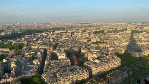 Skyline and rooftops of Paris seen from the second floor of the Eiffel Tower Stock Footage 197111457