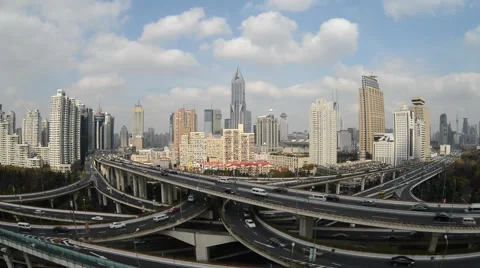 Skyline and traffic on elevated road in modern city. Video stock 48165414