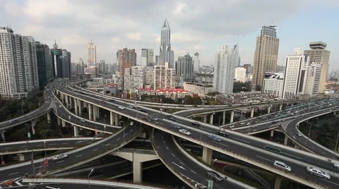 Skyline and traffic on elevated road in modern city. Stock Footage 48165910