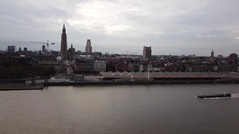 Skyline of Antwerp arial shot. Stock Footage 80837991