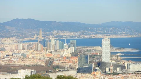 The skyline of Barcelona, Spain Stock Footage 124126600