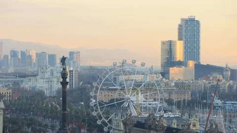 The skyline of Barcelona, Spain Stock Footage 124126667