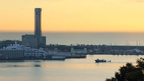 The skyline of Barcelona, Spain Stock Footage 124126676