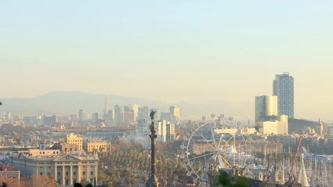 The skyline of Barcelona, Spain Stock Footage