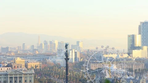 The skyline of Barcelona, Spain Stock Footage 124126705