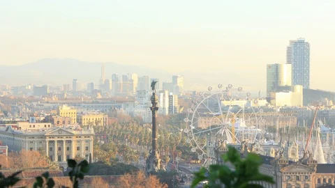 The skyline of Barcelona, Spain Stock Footage 124126715