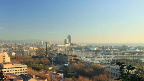 The skyline of Barcelona, Spain Stock Footage 124126718