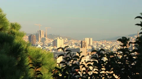 The skyline of Barcelona, Spain Stock Footage 124126720
