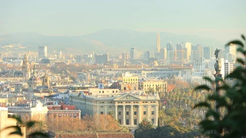 The skyline of Barcelona, Spain Stock Footage 124126730