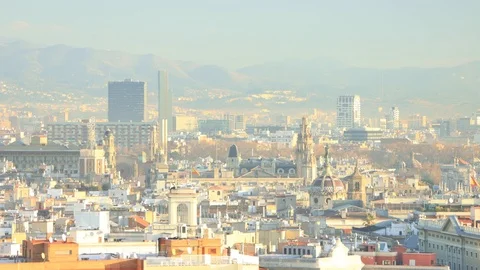 The skyline of Barcelona, Spain Stock Footage 124126745