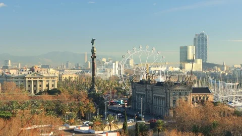 The skyline of Barcelona, Spain Stock Footage 124126754