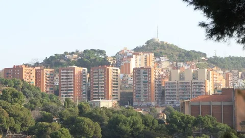 The skyline of Barcelona, Spain Stock Footage 124126874