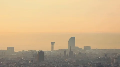 The skyline of Barcelona, Spain Stock Footage 124126980