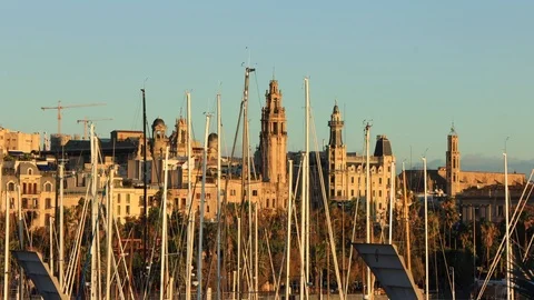 The skyline of Barcelona, Spain Stock Footage 124126997